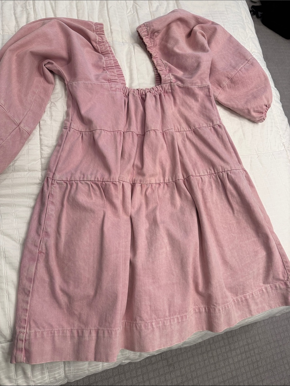 Free People Dusty Pink Tiered Puff-Sleeve Dress